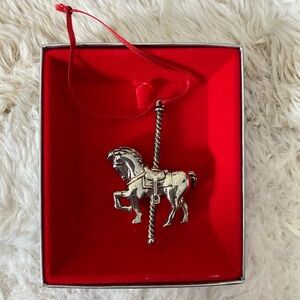 Towle Silver Carousel Horse Ornament with Red Ribbon